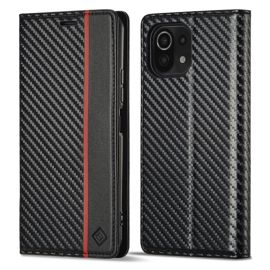 IMEEKE CARBON Ovitek za denarnico Xiaomi Mi 11 Lite / 11 Lite 5G / 11 Lite NE 5G črn